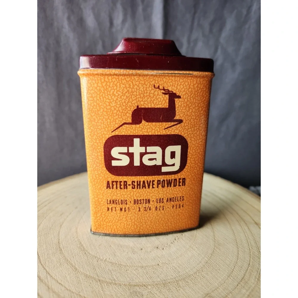 Vintage *STAG* After Shave Powder Container 1950s Rexall Drug Stores Exclusive‎